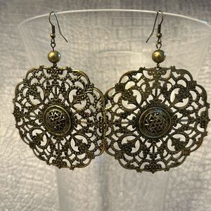 New Gold Bronze Antiqued Filigree look Earrings